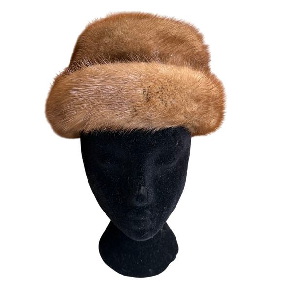Vintage 60s Vincent de Coven Genuine Mink Fur Hat Blonde Brown - Picture 2 of 10